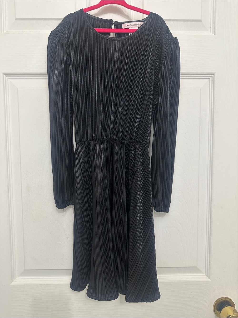 Love Squared Black Pleated Long Sleeve Dress with Elastic Waist